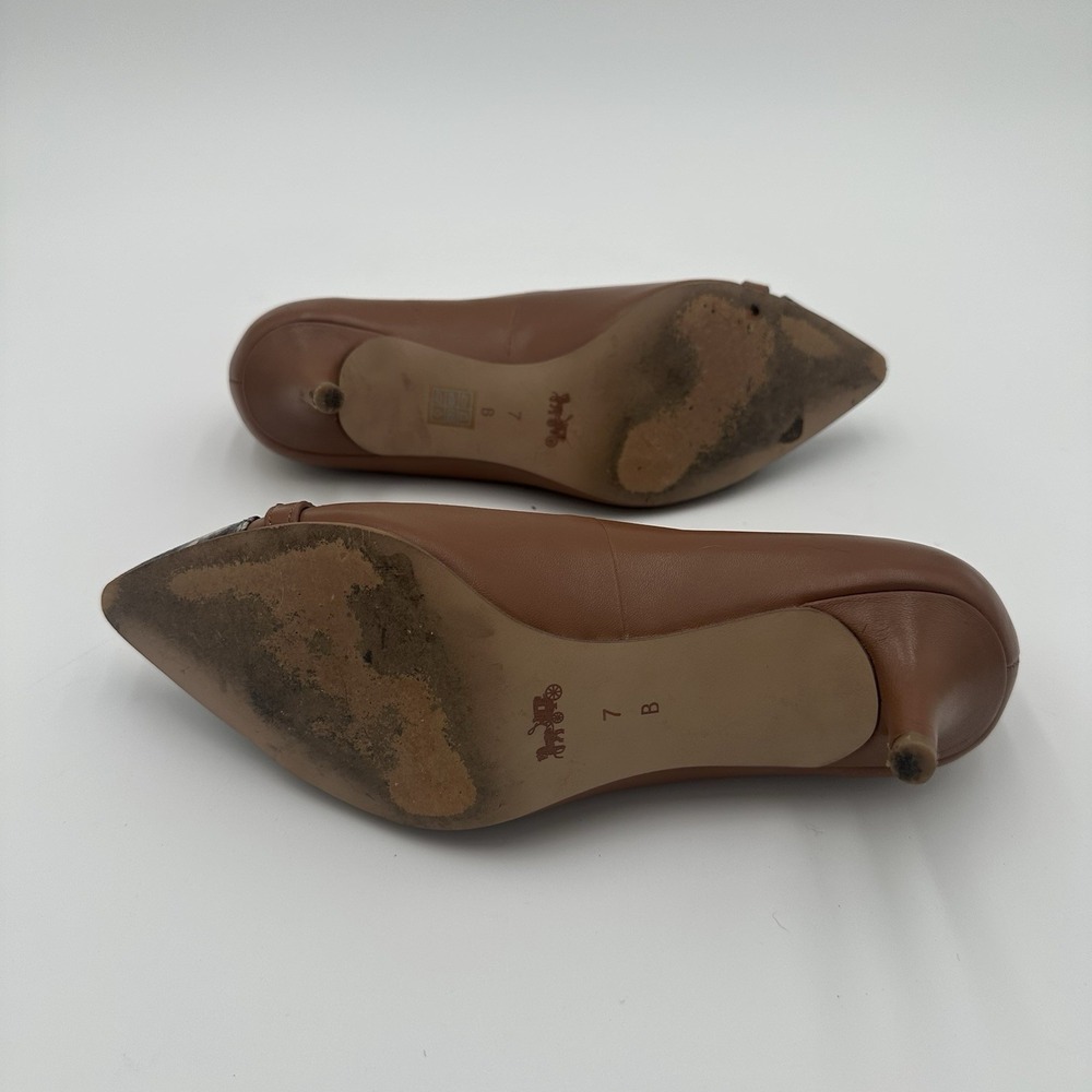Coach Lauri Leather Pumps 7.5B Caramel Tan Snake Cap Toe Turnlock Accents - Picture 9 of 15